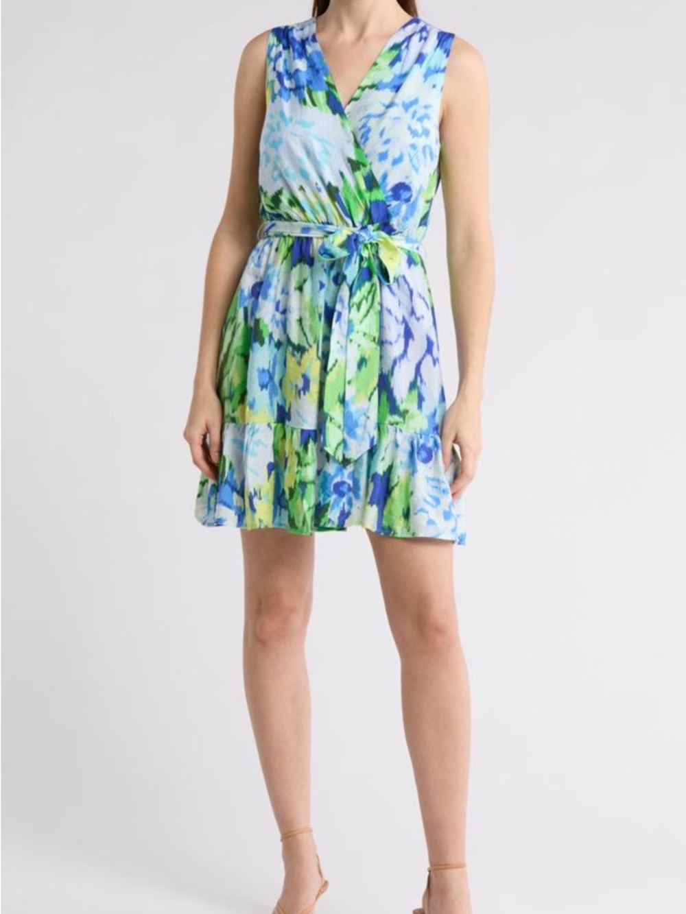 Sam Edelman Floral Sleeveless Tie Waist Wrap Mini Dress Size 0 NWT